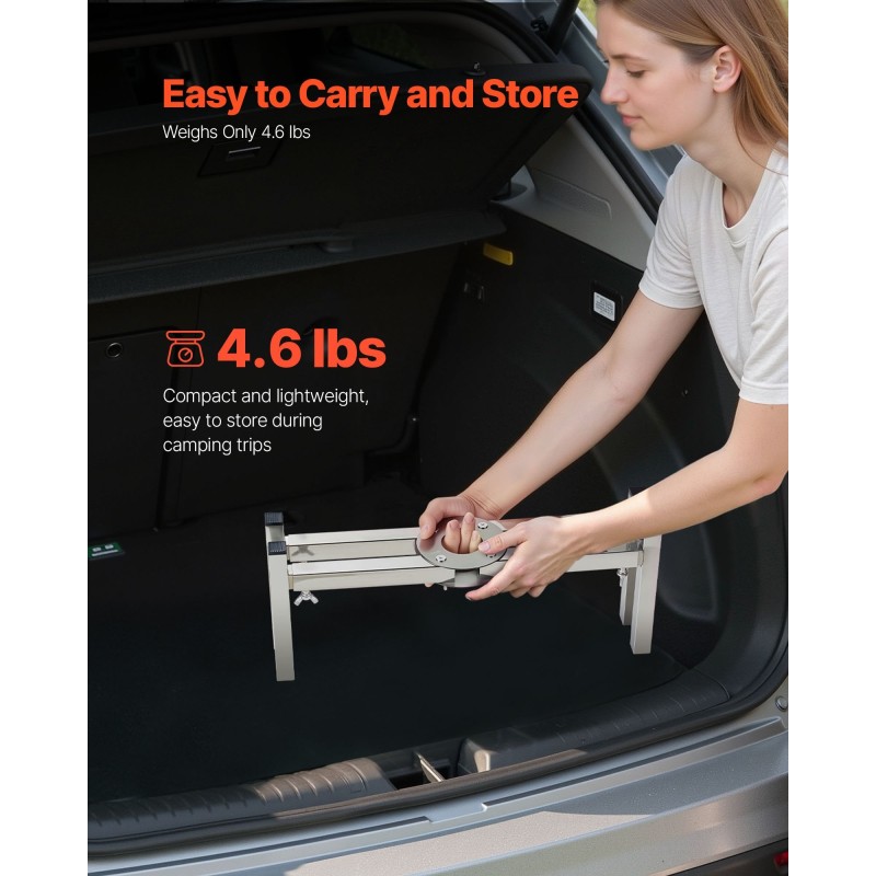 Säädettävä tulisijan jalusta 430-ruostumattomasta teräksestä 38–68,6 cm pyörillä