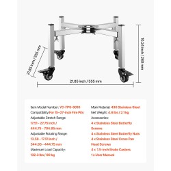 Säädettävä tulisijan jalusta 430-ruostumattomasta teräksestä 38–68,6 cm pyörillä