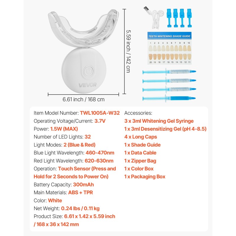 Hampaiden valkaisusarja langaton matkakokoinen 32 LED-valoa sininen ja punainen geelit
