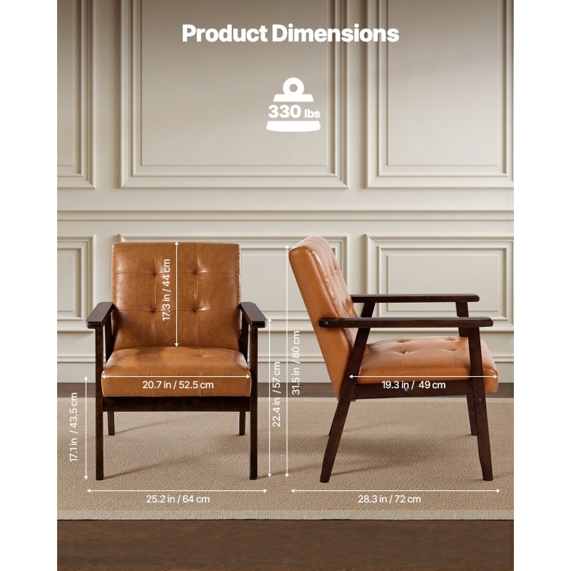 Nojatuoli massiivipuurunkoinen keinonahkaverhoiltu karamelli ruskea koko 64x72x80 cm