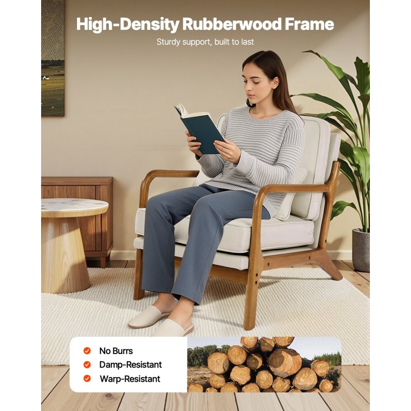 Nojatuoli massiivikumipuusta pellavaverhoiltu 105 asteen kallistus 150 kg kantavuus