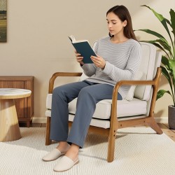 Nojatuoli massiivikumipuusta pellavaverhoiltu 105 asteen kallistus 150 kg kantavuus