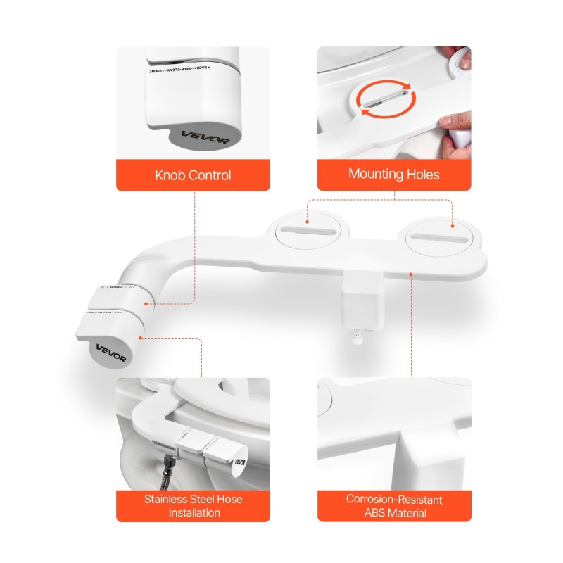 Bidet-lisäosa wc-istuimeen kaksisuuttiminen kolme pesutilaa ei sähköä