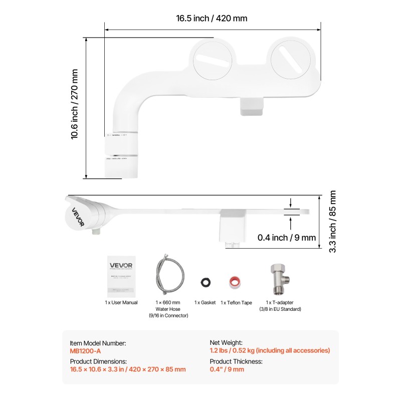 Bidet-lisäosa wc-istuimeen kaksisuuttiminen kolme pesutilaa ei sähköä