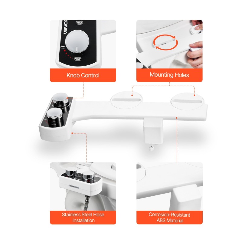 Wc-bidee-liitin ei sähköä kaksisuutinen sisäänvedettävä säädettävä vedenpaine valkoinen