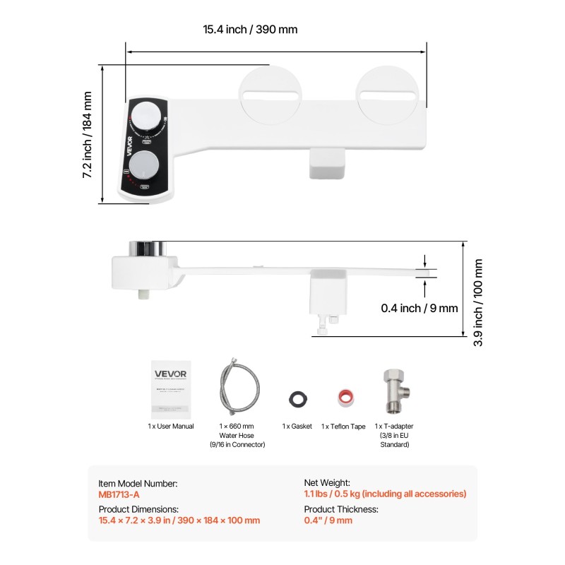 Wc-bidee-liitin ei sähköä kaksisuutinen sisäänvedettävä säädettävä vedenpaine valkoinen