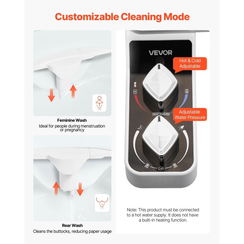 Bideelisäosa WC-istuimeen ohut 7 millimetriä profiili kaksi suutinta