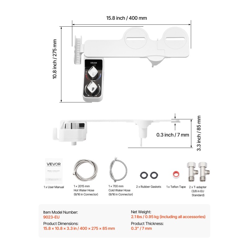 Bideelisäosa WC-istuimeen ohut 7 millimetriä profiili kaksi suutinta