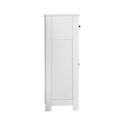 Lattialla seisova kylpyhuonekaappi MDF levy valkoinen nelitasoinen kaksi ovea ja neljä laatikkoa