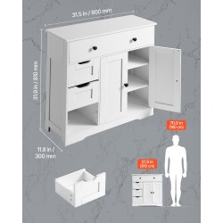 Lattialla seisova kylpyhuonekaappi MDF-levy valkoinen nelitasoinen kaksi ovea ja neljä laatikkoa