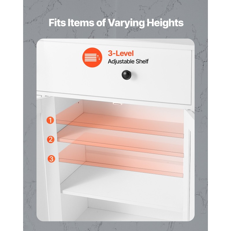 Lattialla seisova kylpyhuonekaappi MDF-levy valkoinen nelitasoinen kaksi ovea ja neljä laatikkoa