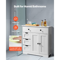 Lattialla seisova kylpyhuonekaappi MDF-levy valkoinen nelitasoinen kaksi ovea ja neljä laatikkoa