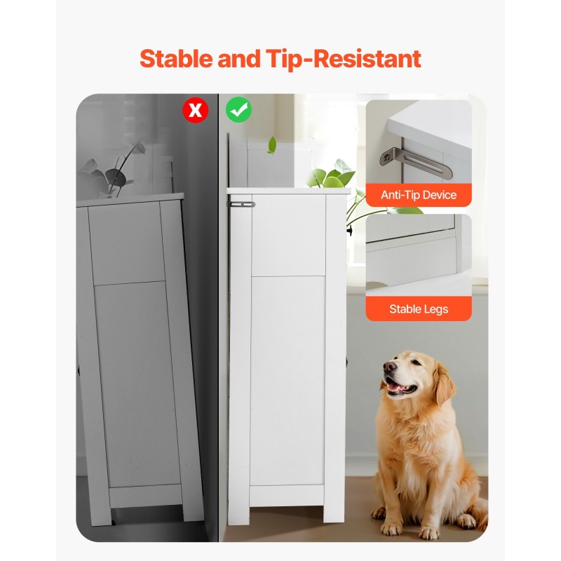 Lattialla seisova kylpyhuonekaappi MDF-levy valkoinen nelitasoinen kaksi ovea ja neljä laatikkoa