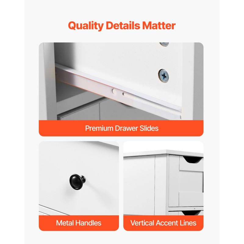 Lattialla seisova kylpyhuonekaappi MDF-levy valkoinen nelitasoinen kaksi ovea ja neljä laatikkoa