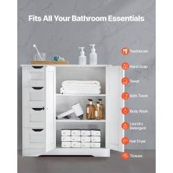 Kaappi lattialla seisova valkoinen P2 MDF-levy kylpyhuoneeseen 4 laatikkoa 3 hyllyä