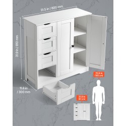 Kaappi lattialla seisova valkoinen P2 MDF-levy kylpyhuoneeseen 4 laatikkoa 3 hyllyä