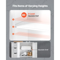 Kaappi lattialla seisova valkoinen P2 MDF-levy kylpyhuoneeseen 4 laatikkoa 3 hyllyä