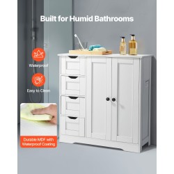 Kaappi lattialla seisova valkoinen P2 MDF-levy kylpyhuoneeseen 4 laatikkoa 3 hyllyä