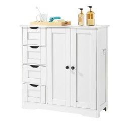 Kaappi lattialla seisova valkoinen P2 MDF-levy kylpyhuoneeseen 4 laatikkoa 3 hyllyä