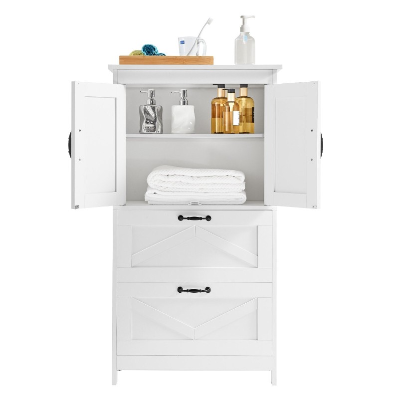 Lattiakaappi kylpyhuoneeseen 4-tasoinen P2 MDF valkoinen kahdella ovella kahdella laatikolla