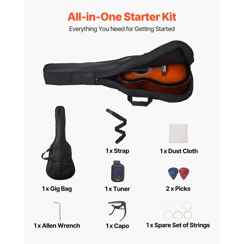 Dreadnought-akustinen kitara 40 tuumaa 1016 mm kuusikansi mahonkirunko ruusupuinen otelauta kantopussilla aloittelijoille