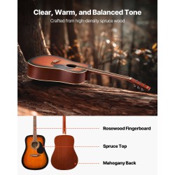 Dreadnought-akustinen kitara 41-tuumainen kuusikansi mahonki-sivut aloituspakkaus