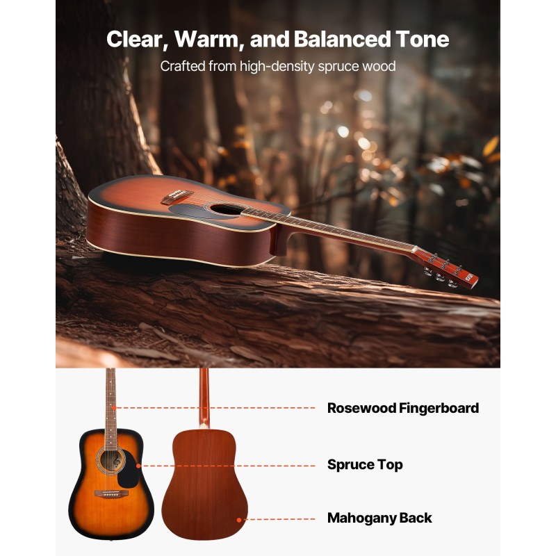 Dreadnought-akustinen kitara 41-tuumainen kuusikansi mahonki-sivut aloituspakkaus