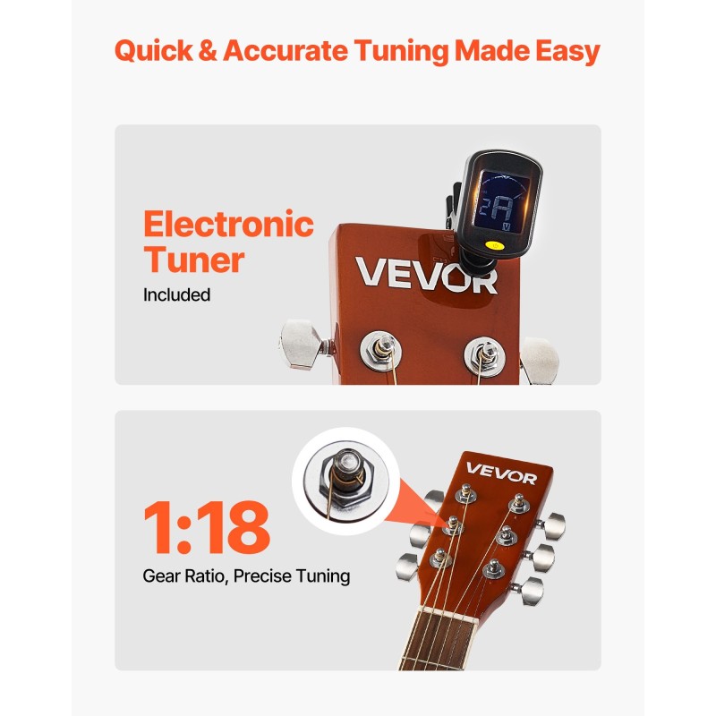 Dreadnought-akustinen kitara 41-tuumainen kuusikansi mahonki-sivut aloituspakkaus