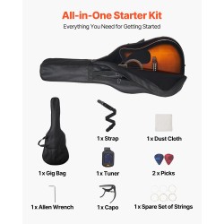 Akustinen cutaway-kitara 41-tuumainen kuusi kansi mahonki pohja ruusupuu otelauta aurinkoviimeistely kantopussi