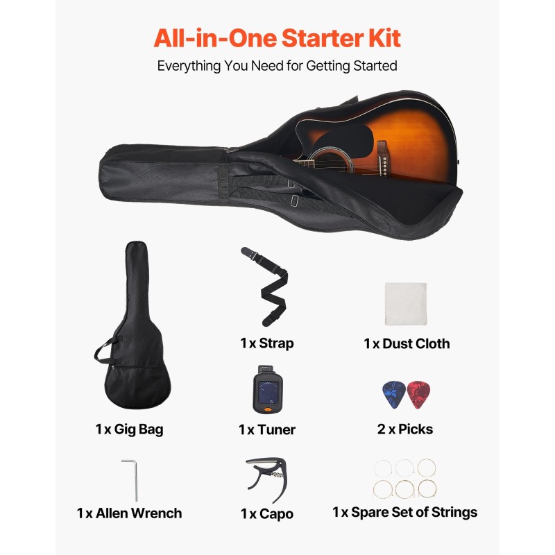 Akustinen cutaway-kitara 41-tuumainen kuusi kansi mahonki pohja ruusupuu otelauta aurinkoviimeistely kantopussi