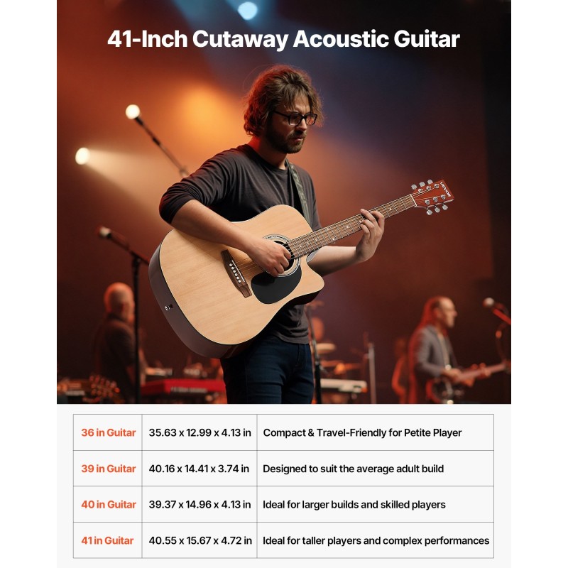 Akustinen kitara 41-tuumainen lovella varustettu kuusikansi mahonkinen pohja ruusupuinen otelauta