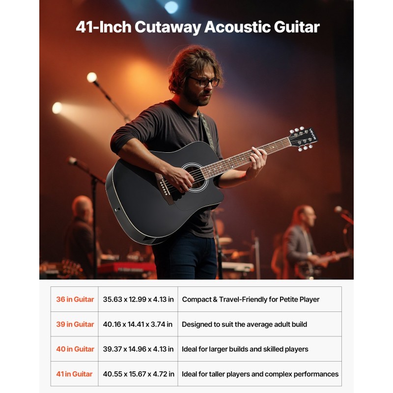 Akustinen kitara 41-tuumainen reunaleikkauksella kuusikansi mahonki pohja ruusupuu otelauta musta aloituspaketti