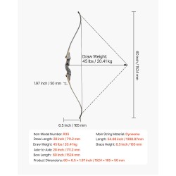 Puinen 1524 millimetriä pitkä vastakaarijousi ja nuolisetti oikeakätisille harjoitteluun