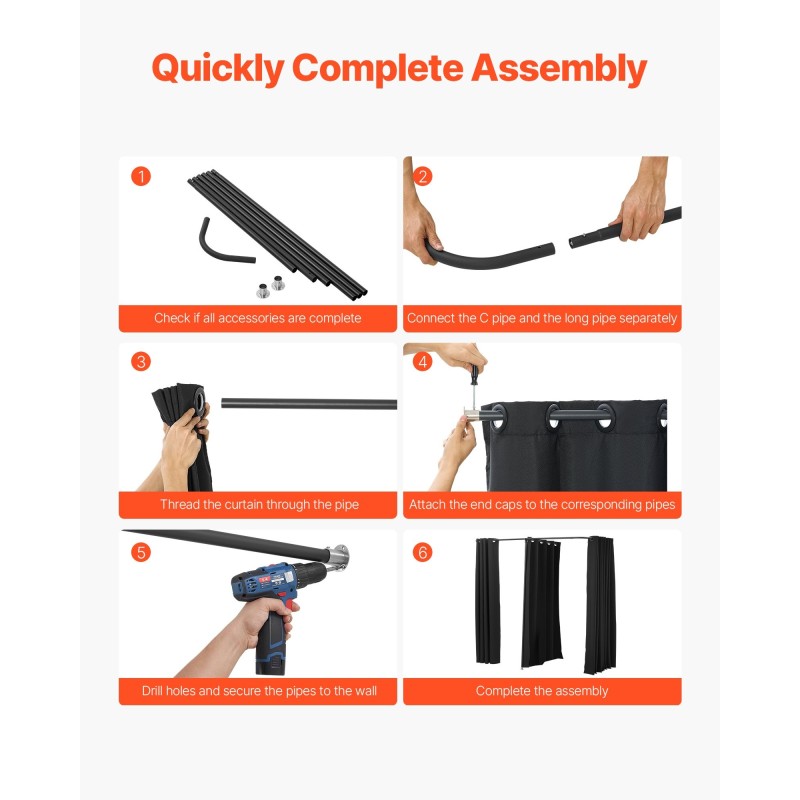 Sovitushuone kaksihenkinen musta polyesteriverho rautarunko 200 x 100 x 200 cm