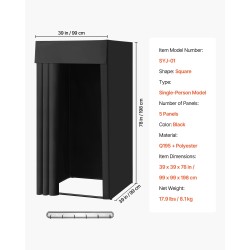 Kannettava sovitushuone yhden hengen musta polyesteriverho Q195 rautarunko 99x99x198 cm