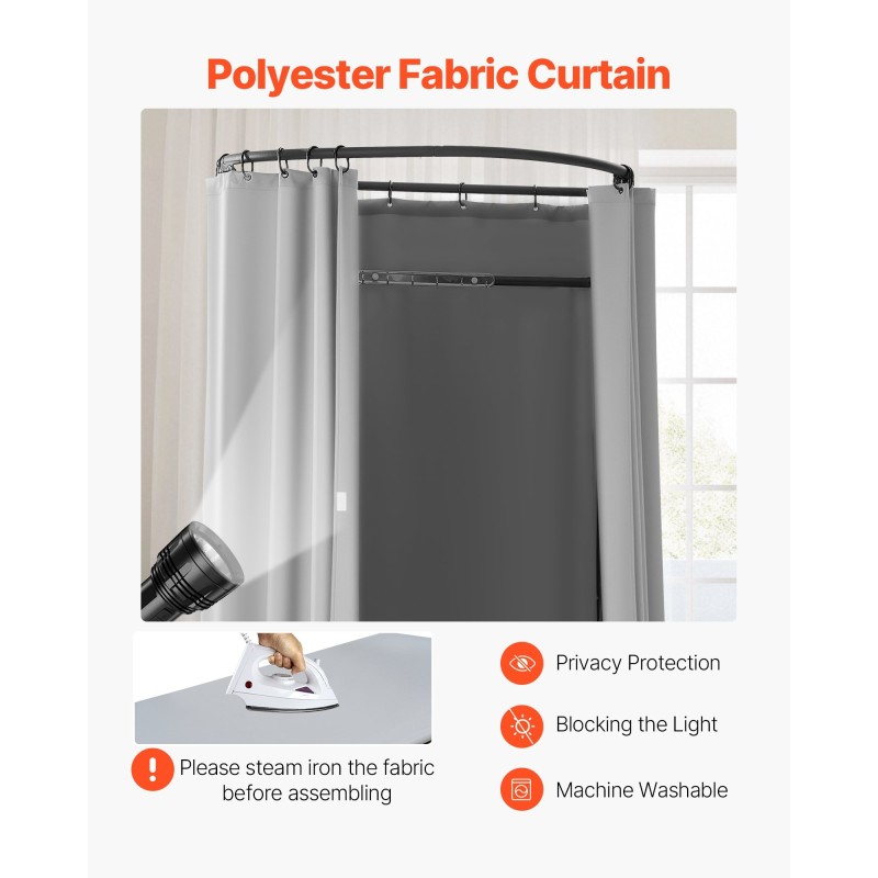 Sovitustila yhden hengen puolipyöreä polyesteriverholla ja metallirungolla