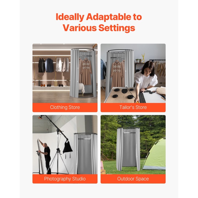 Sovitustila yhden hengen puolipyöreä polyesteriverholla ja metallirungolla