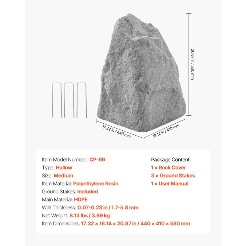 Keinotekoinen polyeteenimuovinen kivikansi keskikokoinen harmaa maapiikeillä kaivonkansien peittämiseen