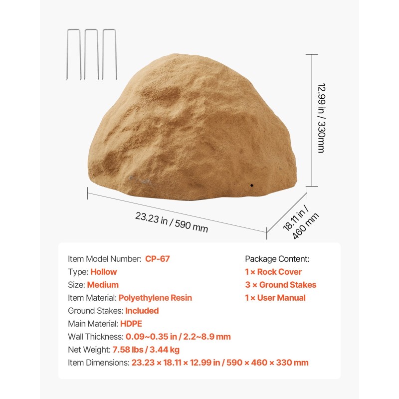 Keinotekoinen suojakivi HDPE-muovia koko M hiekanruskea kaivonkansien peittämiseen