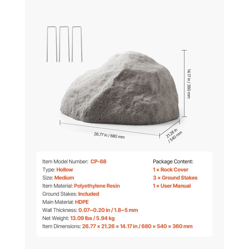 Keinotekoinen polyeteeninen keskikokoinen kivikupu kaivonkansien peittämiseen mukana maakiilat
