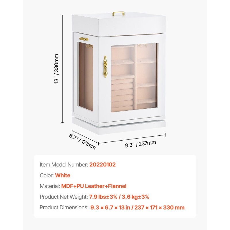 Korurasia 360 asteen pyörivä valkoinen MDF-runko PU-nahka flanellivuori magneettinen ovi