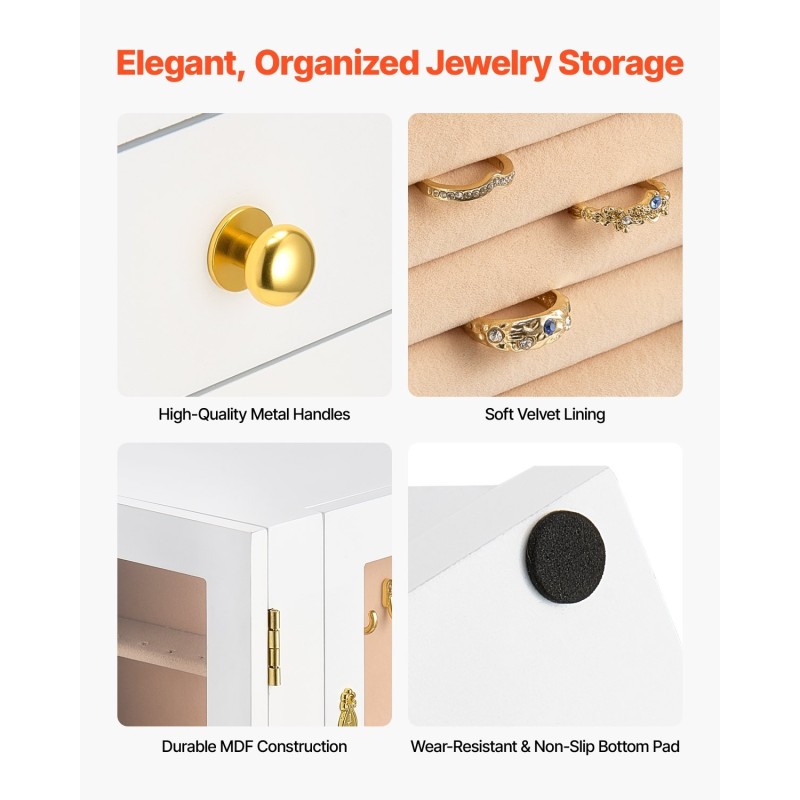 Korurasia valkoinen MDF runko 5 laatikkoa 360 astetta pyörivä akryyli-ikkunalla samettivuori