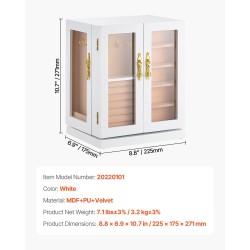 Korurasia valkoinen MDF runko 5 laatikkoa 360 astetta pyörivä akryyli-ikkunalla samettivuori