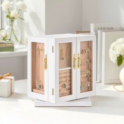 Korurasia valkoinen MDF runko 5 laatikkoa 360 astetta pyörivä akryyli-ikkunalla samettivuori