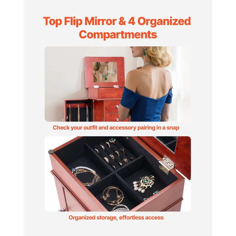 Vapaasti seisova korukaappi MDF-runko puunsävyinen 3 laatikkoa 4 lokeroa 6 koukkua