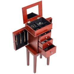 Vapaasti seisova korukaappi MDF-runko puunsävyinen 3 laatikkoa 4 lokeroa 6 koukkua