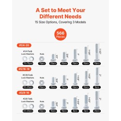 Pultti ja mutterilajitelma 566 osaa seosterästä tuumakokoisilla kierteillä