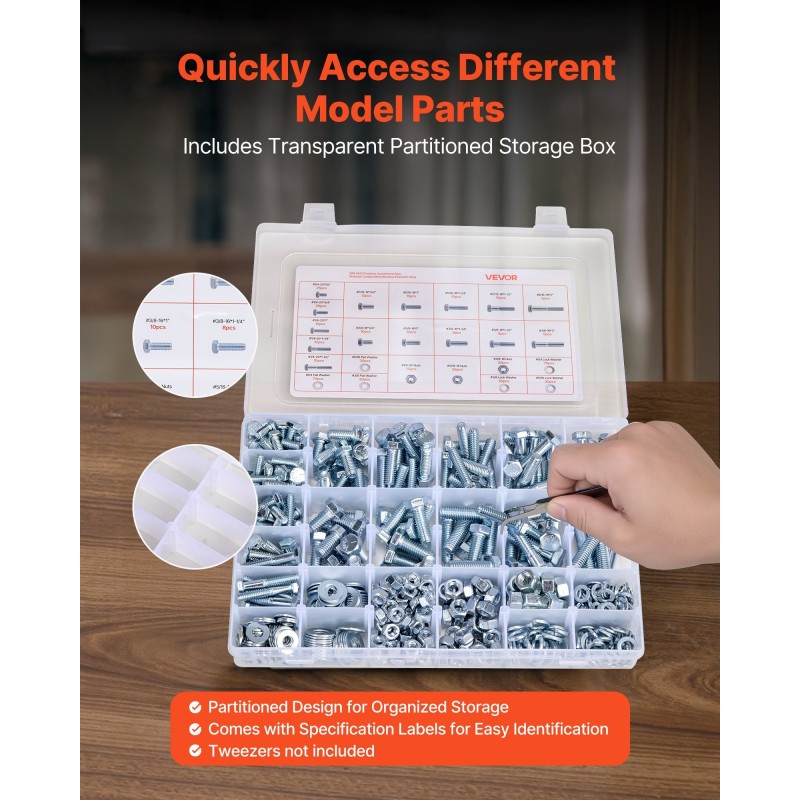 Pultti ja mutterilajitelma 566 osaa seosterästä tuumakokoisilla kierteillä