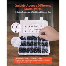 Pultti- ja mutterilajitelma seosteräksestä 280 osaa M6, M8 ja M10 läpinäkyvä säilytyslaatikko