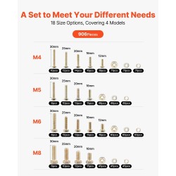 Pultti ja mutterilajitelma 906 osaa seosterästä luokka 8.8 M4 M5 M6 M8